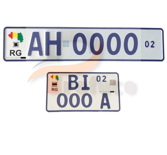Plaques d'immatriculations biometrique dimensions longue pour voiture et dimension moto Guinée